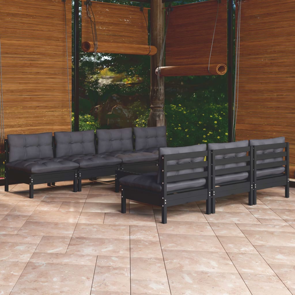 8-tlg. Garten-Lounge-Set mit Anthrazit Kissen Kiefernholz