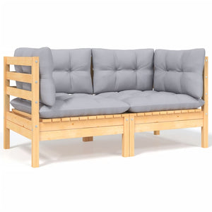 4-tlg. Garten-Lounge-Set mit Grauen Kissen Kiefer Massivholz