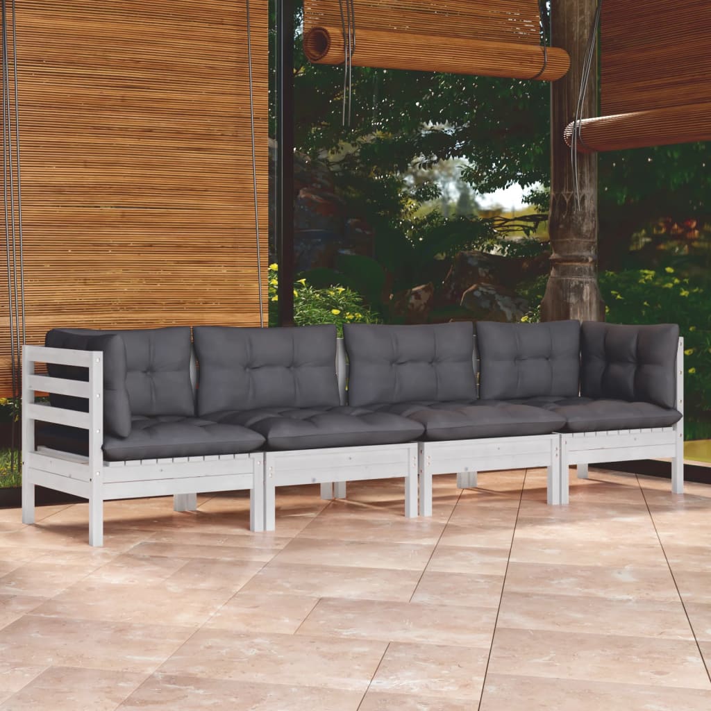 vidaXL 4-Piece Garden Lounge Set with Cushions Solid Pine Wood
