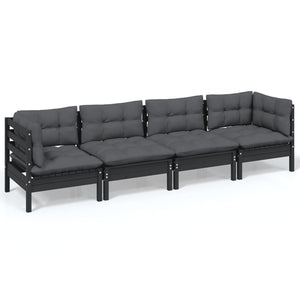 vidaXL 4-Piece Garden Lounge Set with Cushions Solid Pine Wood