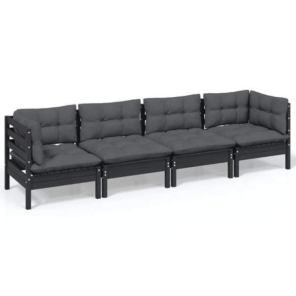 vidaXL 4-Piece Garden Lounge Set with Cushions Solid Pine Wood