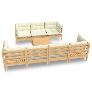 vidaXL 8-Piece Garden Lounge Set with Cream Cushions Solid Pine Wood