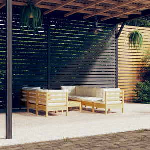 vidaXL 8-Piece Garden Lounge Set with Cream Cushions Solid Pine Wood