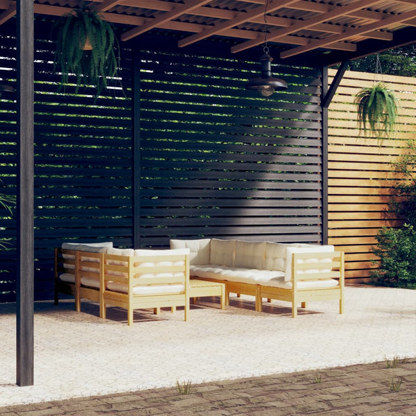 vidaXL 8-Piece Garden Lounge Set with Cream Cushions Solid Pine Wood
