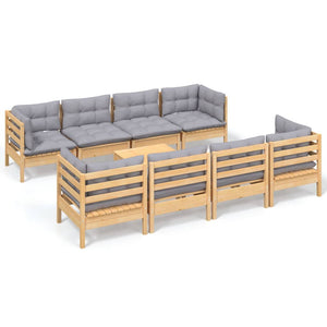 vidaXL 9-piece Garden Lounge Set with Grey Cushions Solid Pine Wood