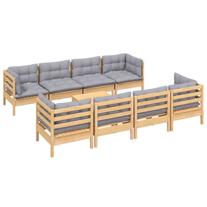 vidaXL 9-piece Garden Lounge Set with Grey Cushions Solid Pine Wood