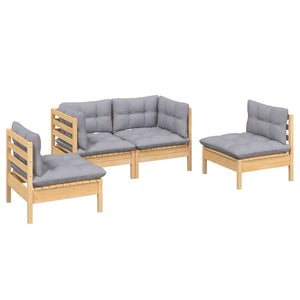 vidaXL 4-Piece Garden Lounge Set with Grey Cushions Solid Pine Wood