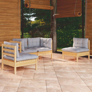 vidaXL 4-Piece Garden Lounge Set with Grey Cushions Solid Pine Wood