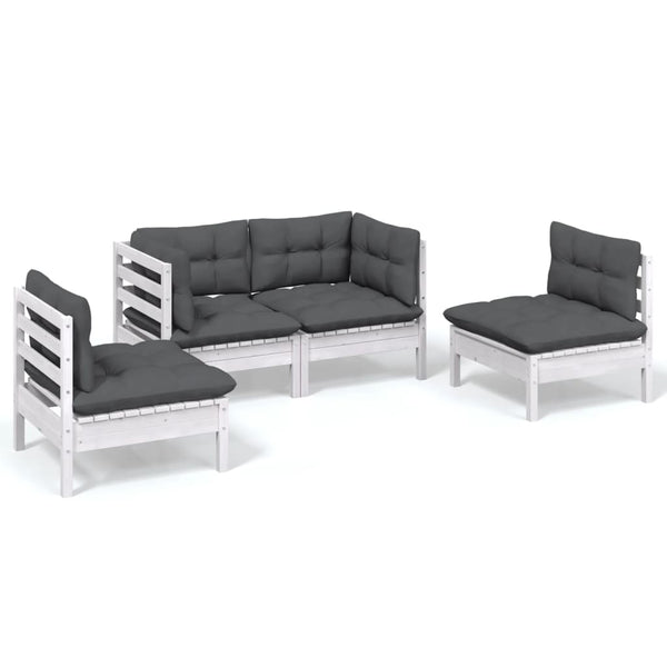 vidaXL 4-Piece Garden Lounge Set with Cushions Solid Pine Wood