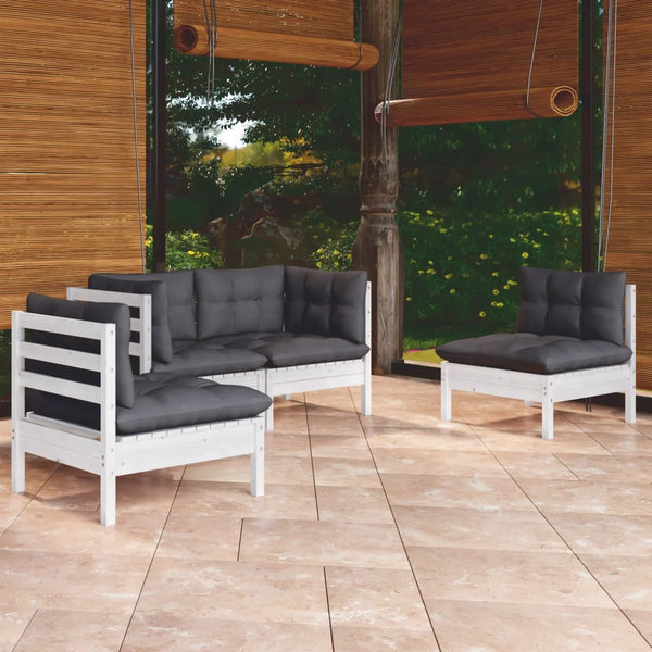 vidaXL 4-Piece Garden Lounge Set with Cushions Solid Pine Wood