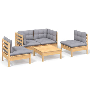 vidaXL 5-piece Garden Lounge Set with Grey Cushions Solid Pine Wood