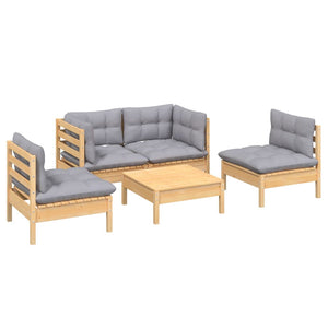 vidaXL 5-piece Garden Lounge Set with Grey Cushions Solid Pine Wood
