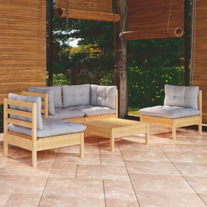 vidaXL 5-piece Garden Lounge Set with Grey Cushions Solid Pine Wood