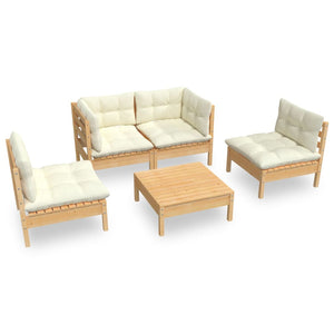 vidaXL 5-piece Outdoor Lounge Set with Cream Cushions Solid Pine Wood