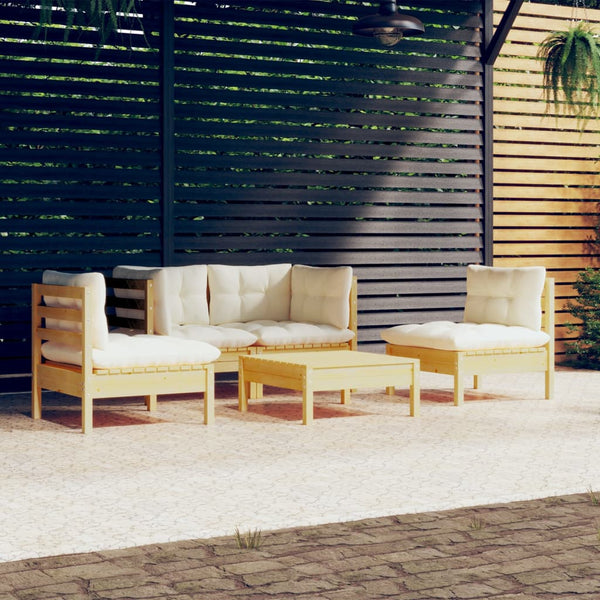 vidaXL 5-piece Outdoor Lounge Set with Cream Cushions Solid Pine Wood