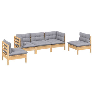vidaXL 5-piece Garden Lounge Set with Grey Cushions Solid Pine Wood