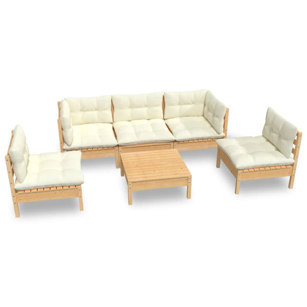 vidaXL 6-Piece Garden Lounge Set with Cream Cushions Solid Pine Wood