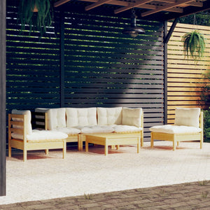vidaXL 6-Piece Garden Lounge Set with Cream Cushions Solid Pine Wood