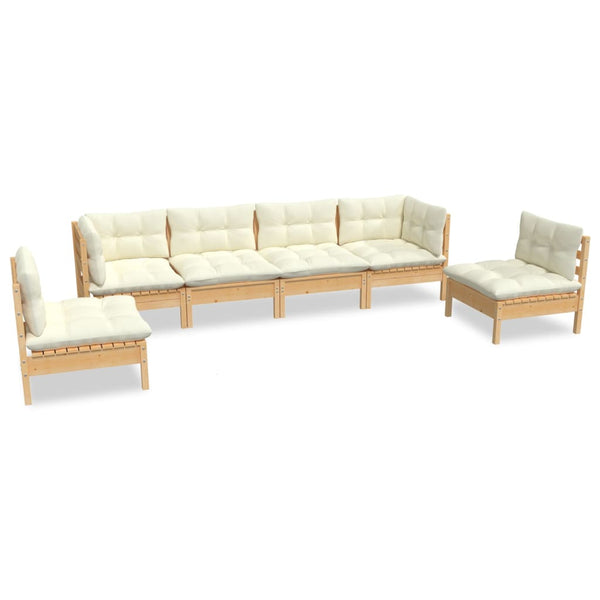 vidaXL 6-Piece Garden Lounge Set with Cream Cushions Solid Pine Wood