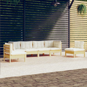 vidaXL 6-Piece Garden Lounge Set with Cream Cushions Solid Pine Wood