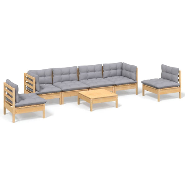 vidaXL 7-piece Garden Lounge Set with Grey Cushions Solid Pine Wood