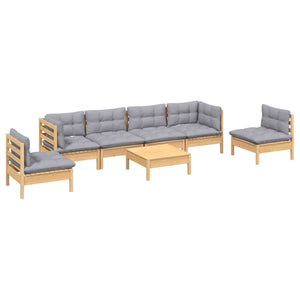 vidaXL 7-piece Garden Lounge Set with Grey Cushions Solid Pine Wood