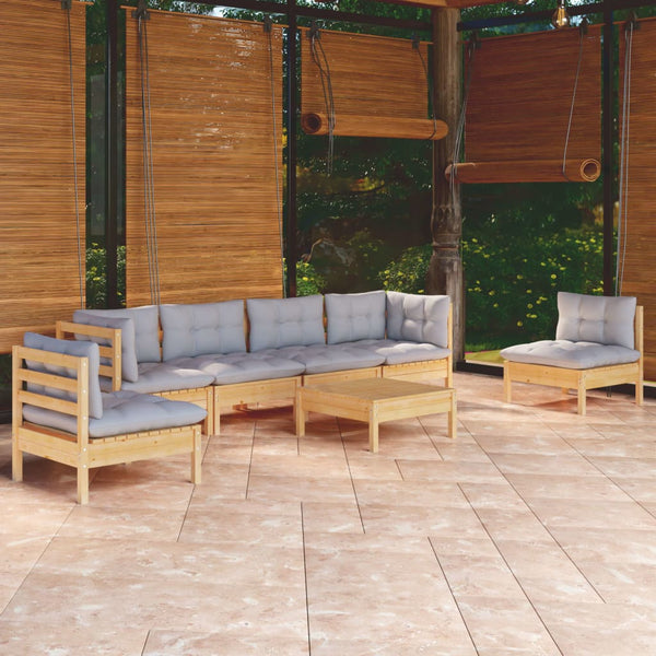 vidaXL 7-piece Garden Lounge Set with Grey Cushions Solid Pine Wood