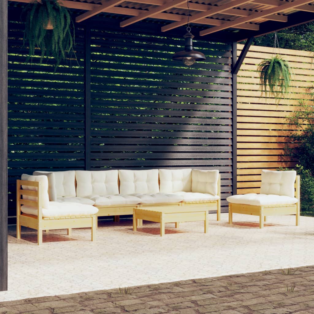 vidaXL 7-piece Garden Lounge Set with Cream Cushions Solid Pine Wood