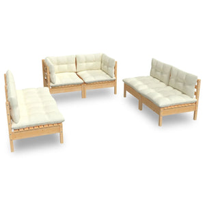 vidaXL 6-Piece Garden Lounge Set with Cream Cushions Solid Pine Wood