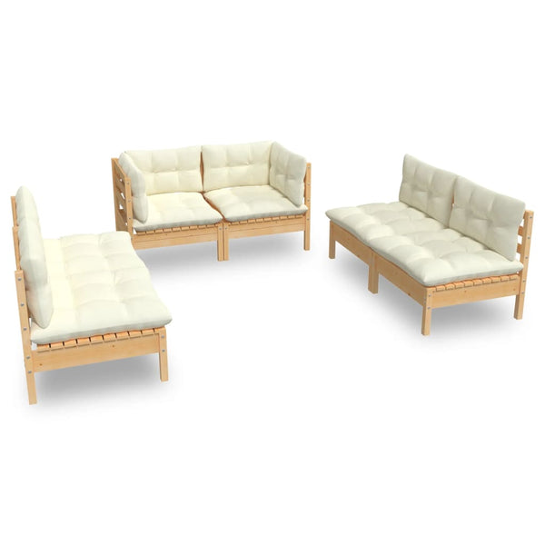 vidaXL 6-Piece Garden Lounge Set with Cream Cushions Solid Pine Wood