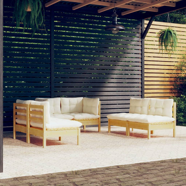 vidaXL 6-Piece Garden Lounge Set with Cream Cushions Solid Pine Wood