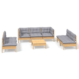 vidaXL 8-piece Garden Lounge Set with Grey Cushions Solid Pine Wood