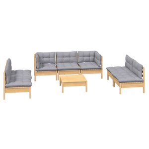 vidaXL 8-piece Garden Lounge Set with Grey Cushions Solid Pine Wood