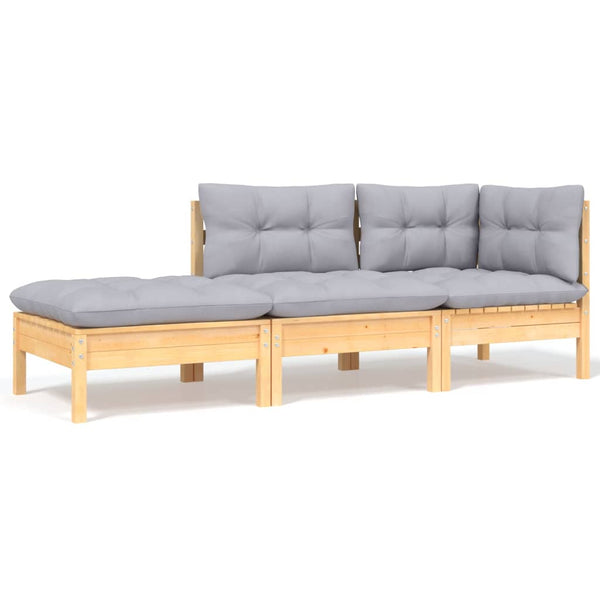 vidaXL 8-piece Garden Lounge Set with Grey Cushions Solid Pine Wood