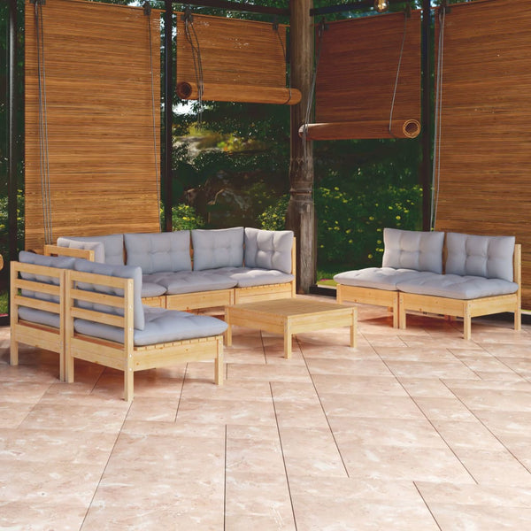 vidaXL 8-piece Garden Lounge Set with Grey Cushions Solid Pine Wood