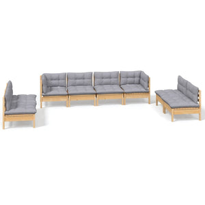 vidaXL 8-piece Garden Lounge Set with Grey Cushions Solid Pine Wood