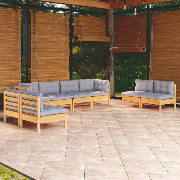 vidaXL 8-piece Garden Lounge Set with Grey Cushions Solid Pine Wood