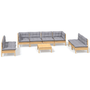 vidaXL 9-piece Garden Lounge Set with Grey Cushions Solid Pine Wood
