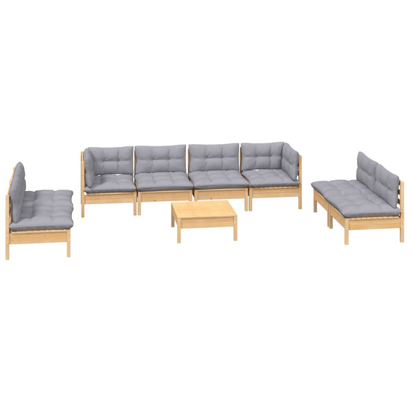 vidaXL 9-piece Garden Lounge Set with Grey Cushions Solid Pine Wood
