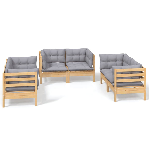 vidaXL 6-Piece Garden Lounge Set with Grey Cushions Solid Pinewood