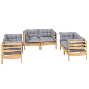 vidaXL 6-Piece Garden Lounge Set with Grey Cushions Solid Pinewood