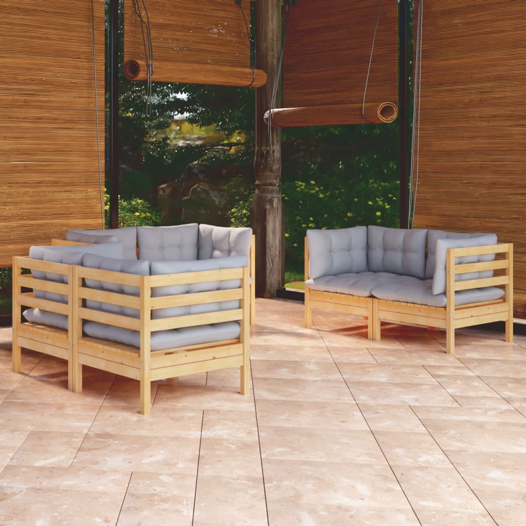 vidaXL 6-Piece Garden Lounge Set with Grey Cushions Solid Pinewood