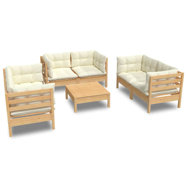 vidaXL 7-piece Garden Lounge Set with Cream Cushions Solid Pine Wood