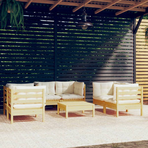 vidaXL 7-piece Garden Lounge Set with Cream Cushions Solid Pine Wood