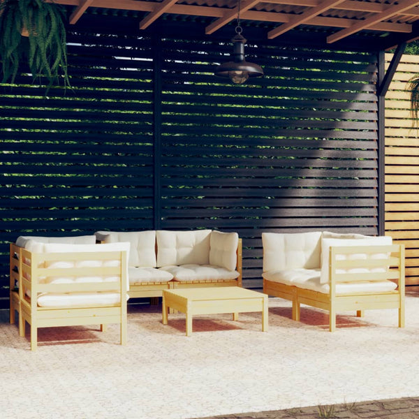 vidaXL 7-piece Garden Lounge Set with Cream Cushions Solid Pine Wood