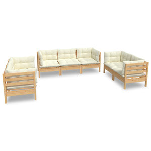 vidaXL 7-piece Garden Lounge Set with Cream Cushions Solid Pine Wood