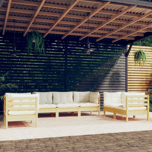 vidaXL 7-piece Garden Lounge Set with Cream Cushions Solid Pine Wood