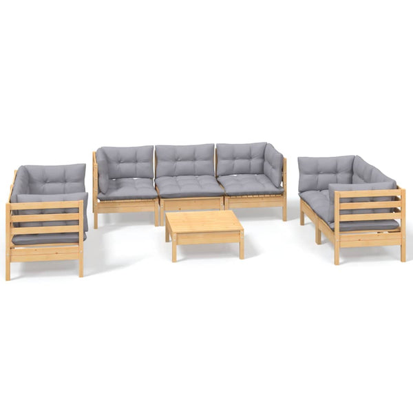 vidaXL 8-piece Garden Lounge Set with Grey Cushions Solid Pine Wood