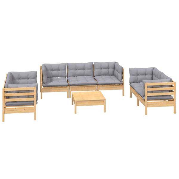 vidaXL 8-piece Garden Lounge Set with Grey Cushions Solid Pine Wood