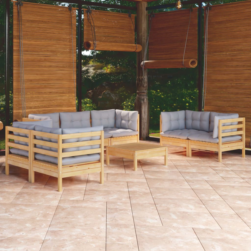 vidaXL 8-piece Garden Lounge Set with Grey Cushions Solid Pine Wood